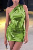 MB FASHION One-Shoulder Shiny Mini Dress - Elegant Party Outfit 9917LY
