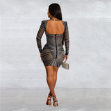 MALYBGG Women's Rhinestone Long Sleeve Mini Dress 6700LY