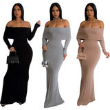 MALYBGG Women Sexy Solid Off-Shoulder Maxi Dress 6752LY