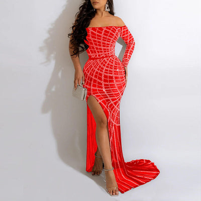 MALYBGG Rhinestone Adorned Long Dress for Women 6060LY