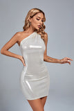 MB FASHION One-Shoulder Shiny Mini Dress - Elegant Party Outfit 9917LY
