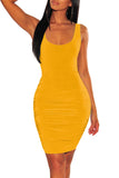 MB FASHION Sleeveless Ruched Bodycon Mini Dress with Scoop Neckline 1601 LAST XXL