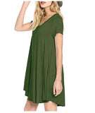 MB FASHION Casual Loose-Fit V-Neck Short Sleeve A-Line Dress 8042