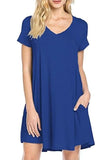 MB FASHION Casual Loose-Fit V-Neck Short Sleeve A-Line Dress 8042