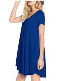 MB FASHION Casual Loose-Fit V-Neck Short Sleeve A-Line Dress 8042