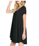 MB FASHION Casual Loose-Fit V-Neck Short Sleeve A-Line Dress 8042