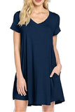 MB FASHION Casual Loose-Fit V-Neck Short Sleeve A-Line Dress 8042