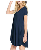 MB FASHION Casual Loose-Fit V-Neck Short Sleeve A-Line Dress 8042