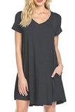 MB FASHION Casual Loose-Fit V-Neck Short Sleeve A-Line Dress 8042