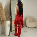 MALYBGG One-Shoulder Sleeveless Sequined Jumpsuit 6778LY