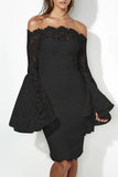 MB FASHION Off-Shoulder Patterned Dress with Bell Sleeves 1015 SIZE RUN SMALL