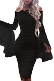 MB FASHION Off-Shoulder Patterned Dress with Bell Sleeves 1015 SIZE RUN SMALL