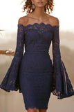 MB FASHION Off-Shoulder Patterned Dress with Bell Sleeves 1015 SIZE RUN SMALL