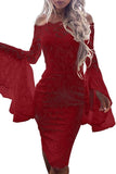 MB FASHION Off-Shoulder Patterned Dress with Bell Sleeves 1015 SIZE RUN SMALL
