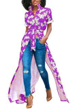 MB FASHION Floral Maxi Shirt with Tie Waist and Open Front Design 5931