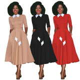 MB FASHION Elegant Midi Dress with Collar and Pleated Flare Skirt 7075