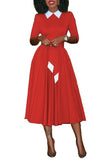 MB FASHION Elegant Midi Dress with Collar and Pleated Flare Skirt 7075