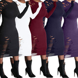 MB FASHION Bodycon Midi Dress with Cutout Details and Long Sleeves 9403