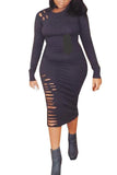 MB FASHION Bodycon Midi Dress with Cutout Details and Long Sleeves 9403