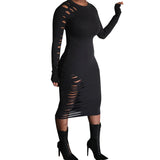MB FASHION Bodycon Midi Dress with Cutout Details and Long Sleeves 9403