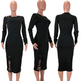 MB FASHION Bodycon Midi Dress with Cutout Details and Long Sleeves 9403