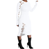 MB FASHION Bodycon Midi Dress with Cutout Details and Long Sleeves 9403