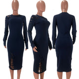 MB FASHION Bodycon Midi Dress with Cutout Details and Long Sleeves 9403