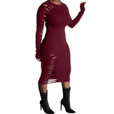 MB FASHION Bodycon Midi Dress with Cutout Details and Long Sleeves 9403