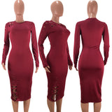 MB FASHION Bodycon Midi Dress with Cutout Details and Long Sleeves 9403