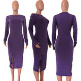 MB FASHION Bodycon Midi Dress with Cutout Details and Long Sleeves 9403