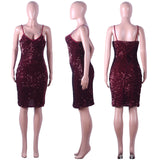 MB FASHION Sequin V-Neck Knee-Length Party Dress with Thin Straps 8271