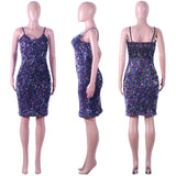 MB FASHION Sequin V-Neck Knee-Length Party Dress with Thin Straps 8271