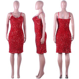 MB FASHION Sequin V-Neck Knee-Length Party Dress with Thin Straps 8271