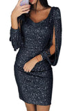 MB FASHION Sequin Party Dress with Split Sleeves and Sweetheart Neckline 1901