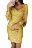 MB FASHION Sequin Party Dress with Split Sleeves and Sweetheart Neckline 1901