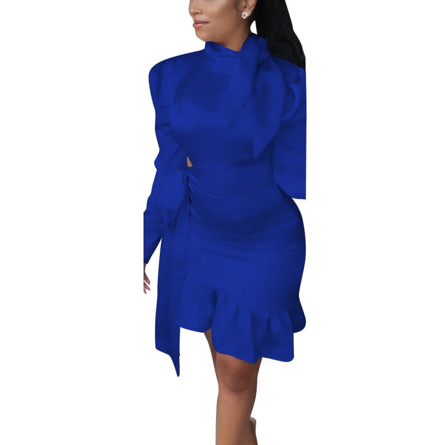 MB FASHION Elegant Bow-Tie Long Sleeve Ruffle Hem Bodycon Dress 5462 | MB Fashion Wholesale MB FASHION Elegant Bow-Tie Long Sleeve Ruffle Hem Bodycon Dress 5462 | MB Fashion Wholesale