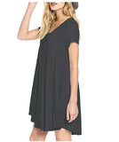 MB FASHION Casual Loose-Fit V-Neck Short Sleeve A-Line Dress 8042