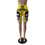 MB FASHION Skull Graphic Drawstring Shorts with Bold Text Print 6027R L-XXL