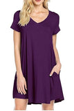 MB FASHION Casual Loose-Fit V-Neck Short Sleeve A-Line Dress 8042