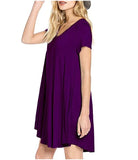 MB FASHION Casual Loose-Fit V-Neck Short Sleeve A-Line Dress 8042