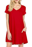 MB FASHION Casual Loose-Fit V-Neck Short Sleeve A-Line Dress 8042