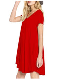 MB FASHION Casual Loose-Fit V-Neck Short Sleeve A-Line Dress 8042