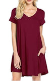 MB FASHION Casual Loose-Fit V-Neck Short Sleeve A-Line Dress 8042