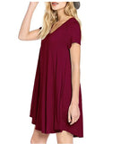 MB FASHION Casual Loose-Fit V-Neck Short Sleeve A-Line Dress 8042