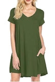 MB FASHION Casual Loose-Fit V-Neck Short Sleeve A-Line Dress 8042