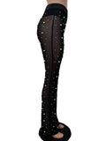 MALYBGG Wide-Leg Beaded Trousers in Sheer Mesh with Elastic Waist 83139LY