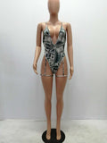 MB FASHION Sexy Money Print High-Cut One-Piece Swimsuit 273R