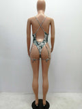 MB FASHION Sexy Money Print High-Cut One-Piece Swimsuit 273R