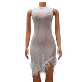 MALYBGG Sensual Net and Rhinestone-Adorned Bodycon Dress for Women 6870LY