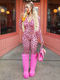 MB FASHION Two-Piece Leopard Print Long Sleeve Zip-Up Top & High-Waist Flare Pants Set 5012
